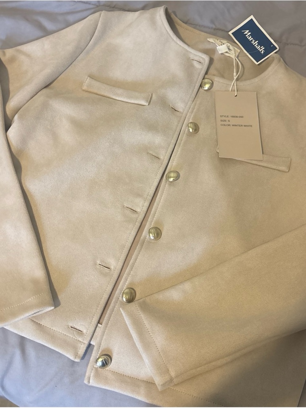 Marshalls Women's Cream Collarless Button Jacket
